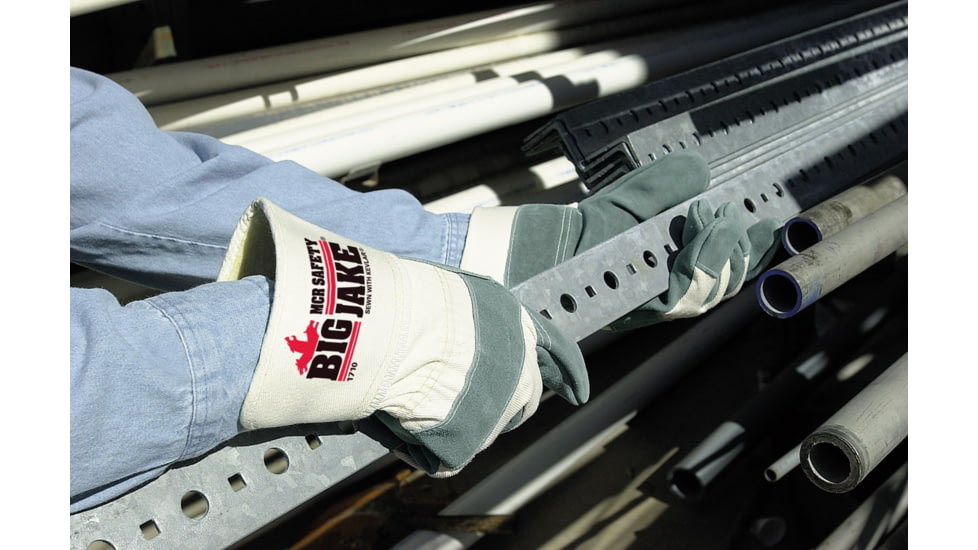 MCR Safety Big Jake Premium A+ Side Leather Palm Work Gloves, 4.5in Safety cuff, Sewn with DuPont Kevlar, Gray, X - Large, 1710XL