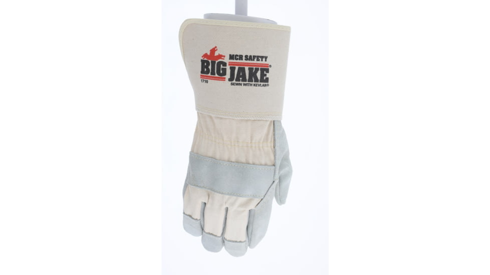 MCR Safety Big Jake Premium A+ Side Leather Palm Work Gloves, 4.5in Safety cuff, Sewn with DuPont Kevlar, Gray, X - Large, 1710XL