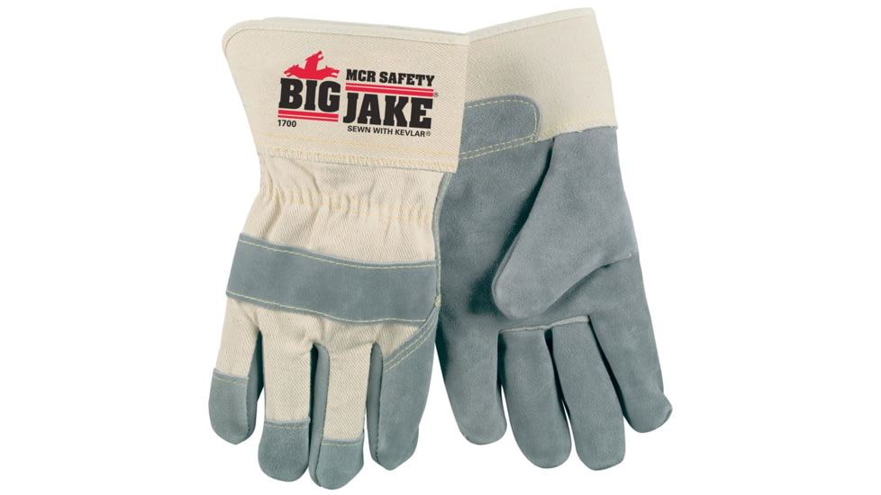 MCR Safety Big Jake Premium A+ Side Leather Palm Work Gloves, Sewn with DuPont Kevlar, 2 3/4in Safety Cuff, Gray, XX - Large, 1700XXL
