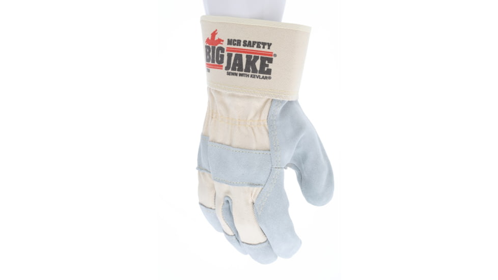 MCR Safety Big Jake Premium A+ Side Leather Palm Work Gloves, Sewn with DuPont Kevlar, 2 3/4in Safety Cuff, Gray, XX - Large, 1700XXL