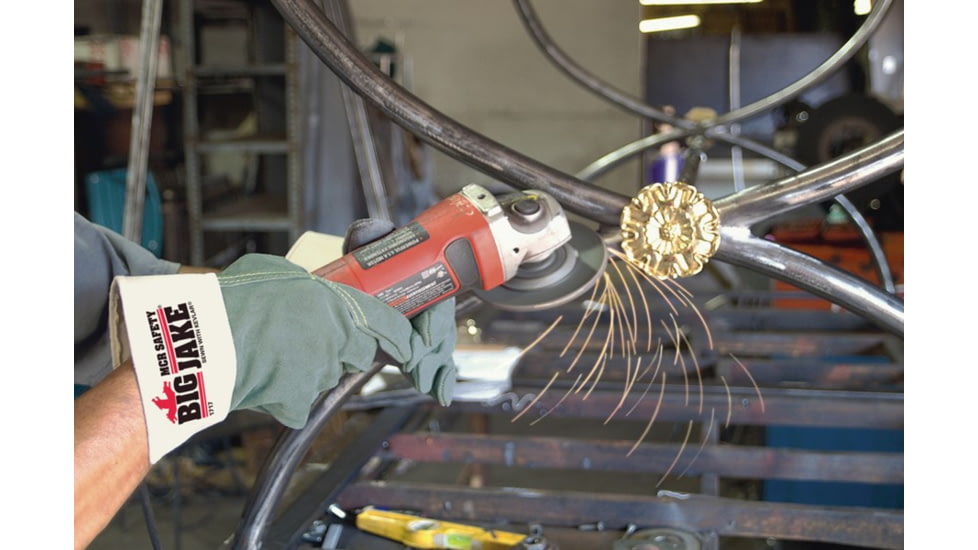 MCR Safety Big Jake Premium A+ Side Leather Palm Work Gloves w/2.75 Inch Safety Cuff &amp; Full Leather Back - Mens, Extra Large, 1717