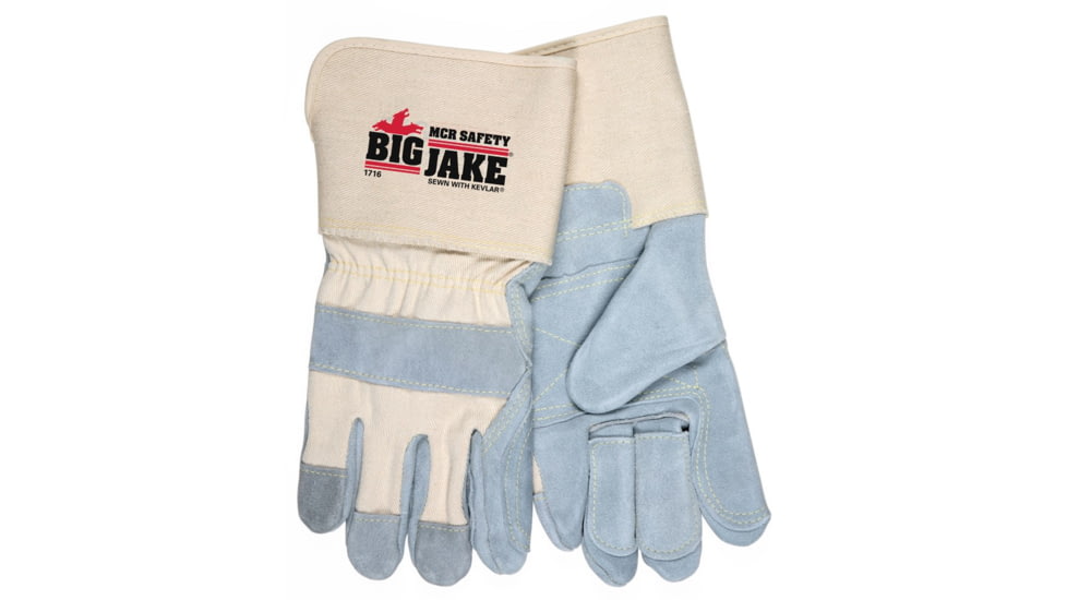 MCR Safety Big Jake Premium A+ Side Leather Palm Work Gloves w/4.5 Inch Safety Cuff &amp; Double Palm and Fingers - Men's, Extra Large, 1716