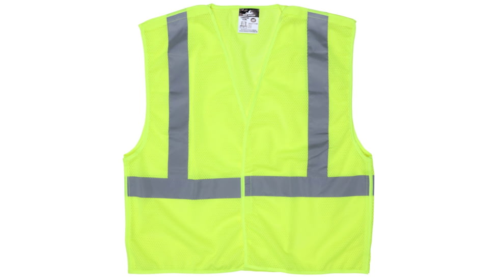 MCR Safety CL2MLM Hi Vis Reflective Safety Vest, ANSI Type R Class 2, Mesh with 2in Silver Stripes, Breakaway Design with Hook and Loop Closures, Fluorescent Lime, M, CL2MLM