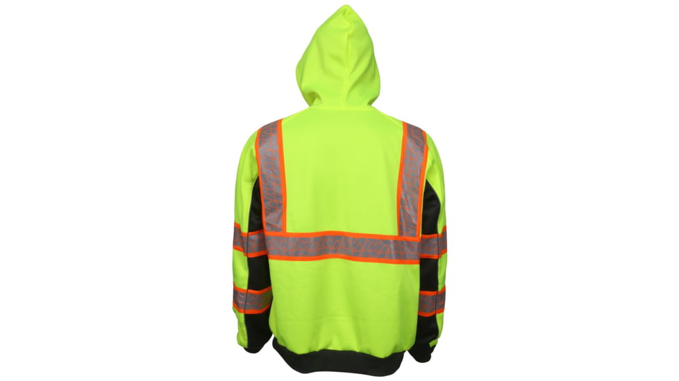 MCR Safety Class 3 Poly Hoodie, Zipper Front and Attached Drawstring Hood, Hand Warmer Pockets, Fluorescent Lime, M, S2CL3LZM