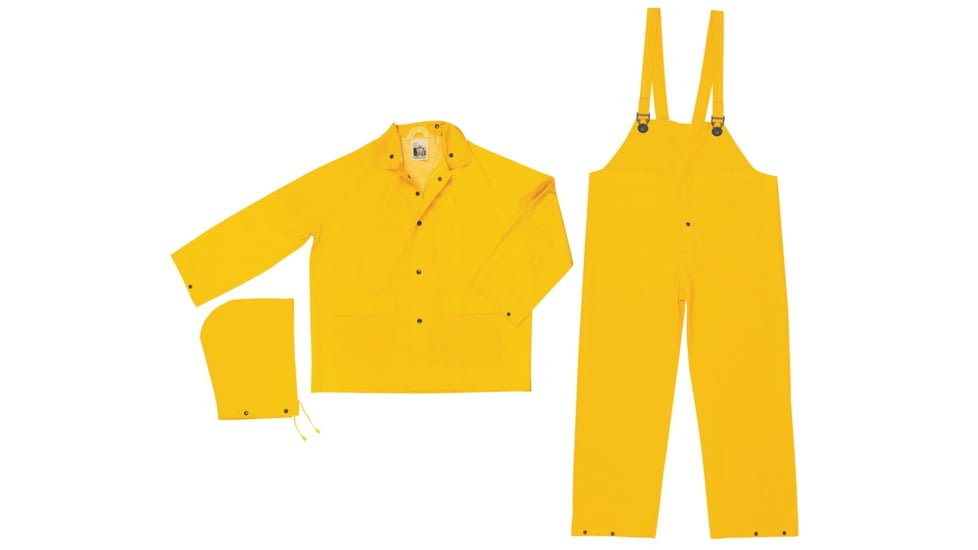 MCR Safety Classic Series 3 Piece Waterproof Rain Suit, .35mm PVC/Poly, Limited Flammability, Yellow, M, FR2003M