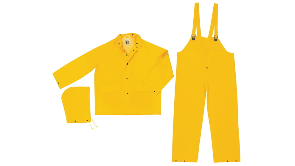 MCR Safety Classic Series 3 Piece Waterproof Rain Suit, PVC/Poly, Yellow, L, 2303L