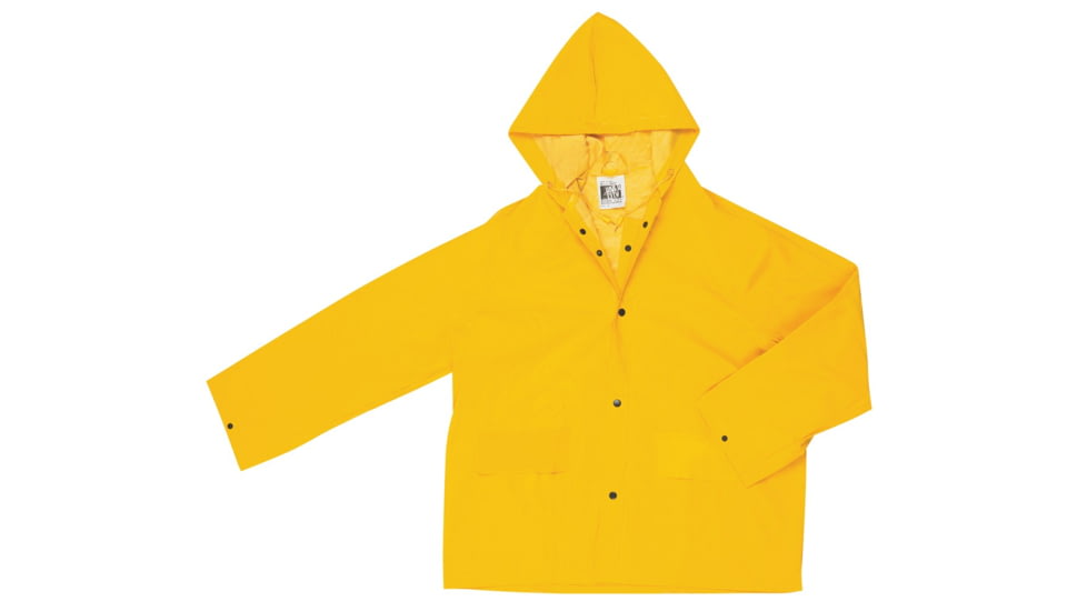 MCR Safety Classic Series Waterproof Rain Jacket, .35mm PVC/Poly, Attached Hood, Yellow, L, 200JHL