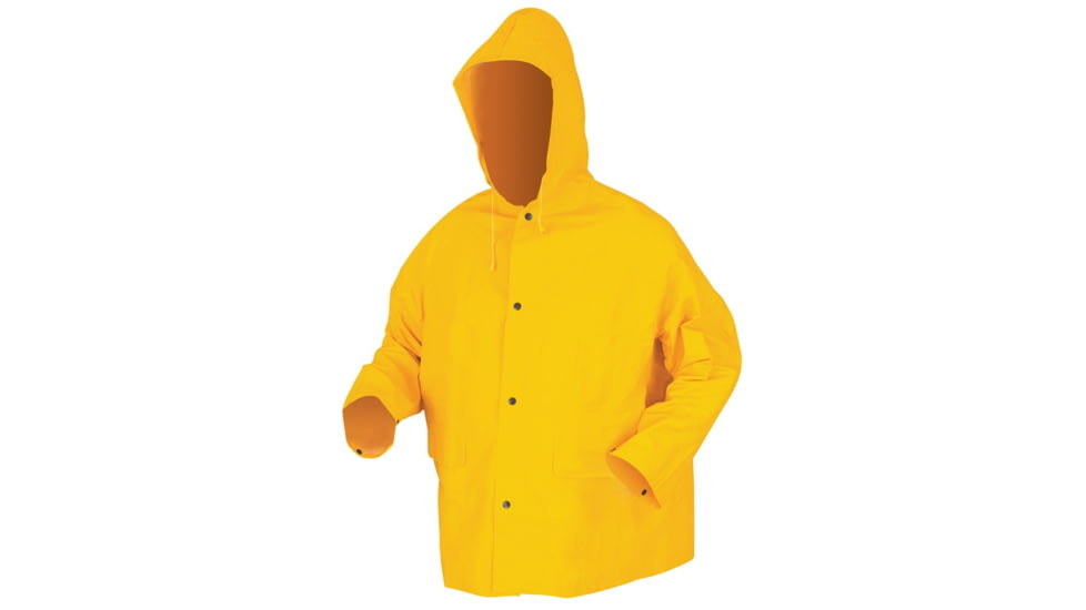 MCR Safety Classic Series Waterproof Rain Jacket, .35mm PVC/Poly, Attached Hood, Yellow, L, 200JHL