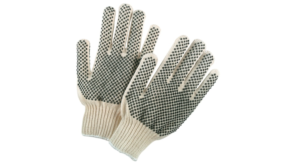 MCR Safety Cotton String Knit Work Gloves, 7 Gauge Regular Weight String Knit, Natural 60% Cotton 40% Polyester Fabric, PVC Dotted One Both Sides, Natural, Small, 9668S