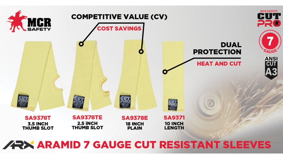 MCR Safety Cut Pro 7 Gauge ARX Aramid Fibers Cut Resistant Sleeves - Mens, 10 x 3in, SA9371