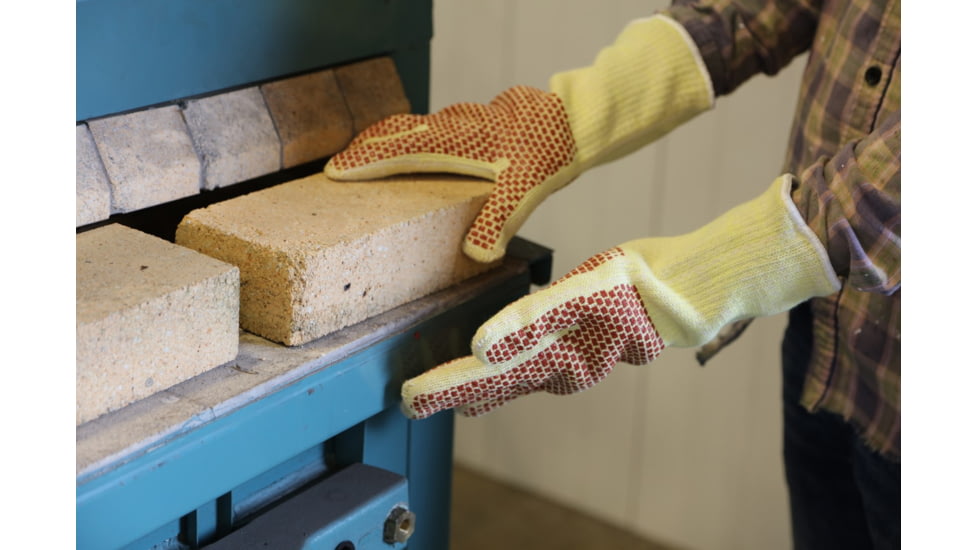 MCR Safety Cut Pro Heavy Weight Kevlar Cotton Cut Resistant Work Gloves, 2 Sided Nitrile Blocks, Russet/Yellow, Medium, 9471K