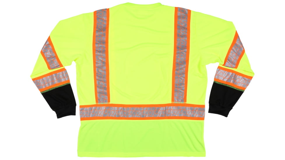 MCR Safety FFLTC3SLXL Hi Vis Safety Work T-Shirts, Soft Poly Birdseye Mesh, Long Sleeve and Tagless Design, ANSI 107 Type R Class 3, Lime, XL, FFLTC3SLXL