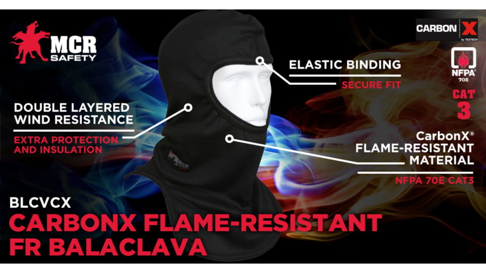 MCR Safety Flame Resistant CarbonX CAT3 Balaclava, Black, One Size, BLCVCX