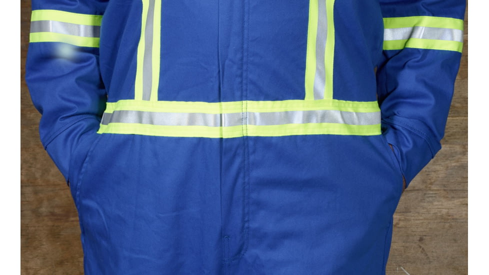 MCR Safety Flame Resistant Deluxe Coverall with Reflective Stripes, 88% Cotton 12% Nylon, Royal Blue, 42 TALL, DC4B42T
