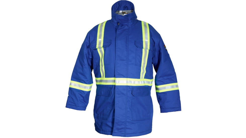 MCR Safety Flame Resistant Extreme Climate Insulated Parka with Silver FR Reflective Stripes Trimmed with Lime, Royal Blue, L, PK5BLT