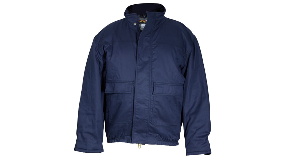 MCR Safety Flame Resistant Insulated Bomber Jacket, Modacrylic Quilted Lining, 88% Cotton 12% Nylon, Navy Blue, M, B3NM