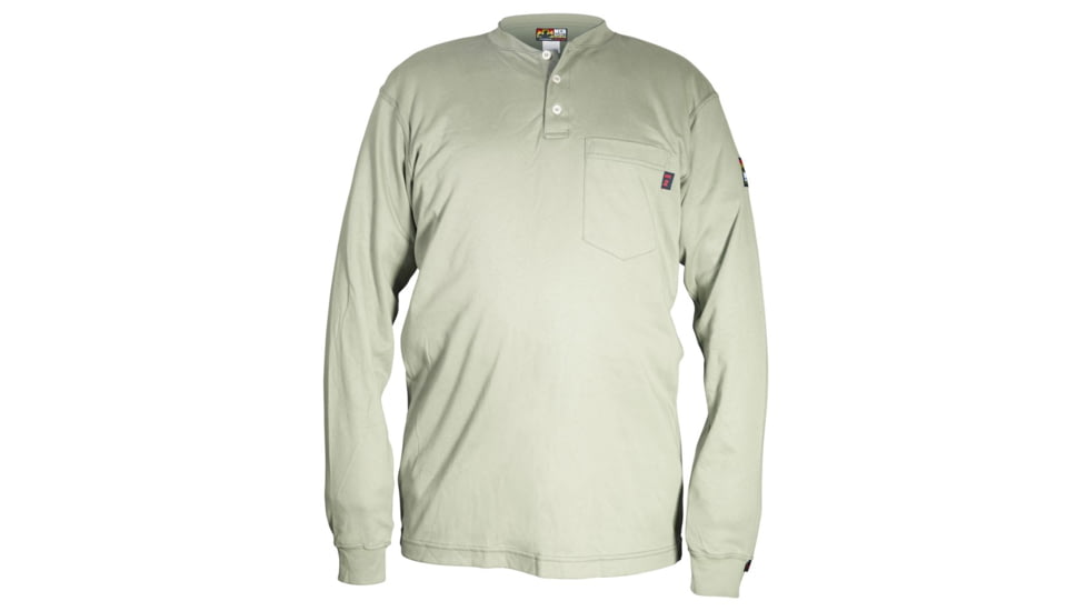 MCR Safety Flame Resistant Long Sleeve Henley Shirt, 100% Cotton, Tan, S, H1TS