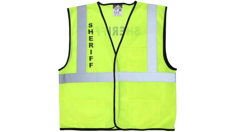MCR Safety Luminator Series Hi Vis Reflective Lime Safety Vest w/Sheriff Logo, 2XL, VCL2MLSHFX2