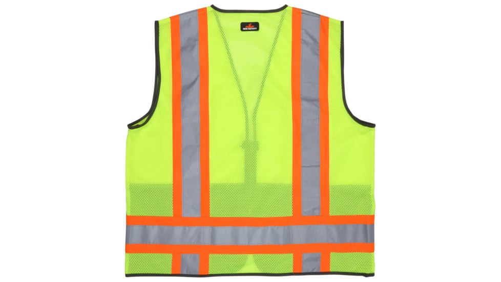 MCR Safety Hi Vis Reflective Safety Vest, ANSI Type R Class 2, 4in Silver Stripes, Zipper Front Closure, Fluorescent Lime, 5X, WCCL2MLSZX5