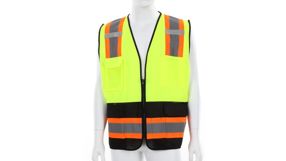 MCR Safety Hi Vis Reflective Safety Vest, ANSI Type R Class 2, 4in Silver Stripes, Zipper Front Closure, Fluorescent Lime, 5X, WCCL2MLSZX5