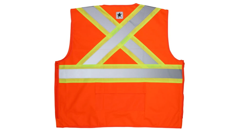 MCR Safety Hi Vis Reflective Safety Vest, ANSI Type R Class 2, 4in Silver Stripes, Zipper Front Closure, Fluorescent Orange, 2X, SURVCS2POX2