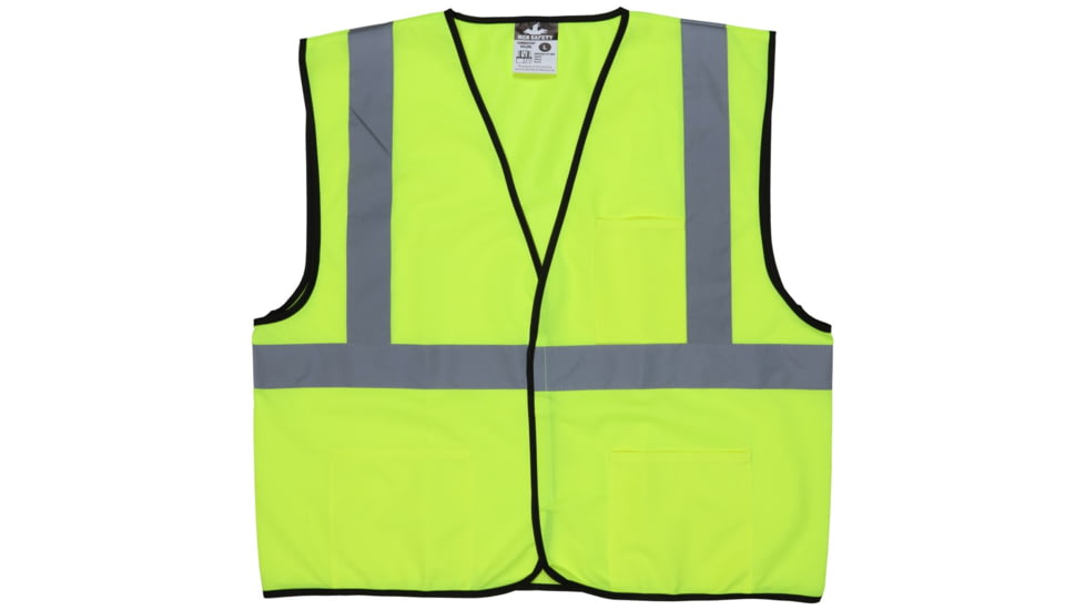 MCR Safety Hi Vis Reflective Safety Vest, ANSI Type R Class 2, Solid with 2in Silver Stripes, Hook and Loop Front Closure, Fluorescent Lime, 2X, VCL2SLX2
