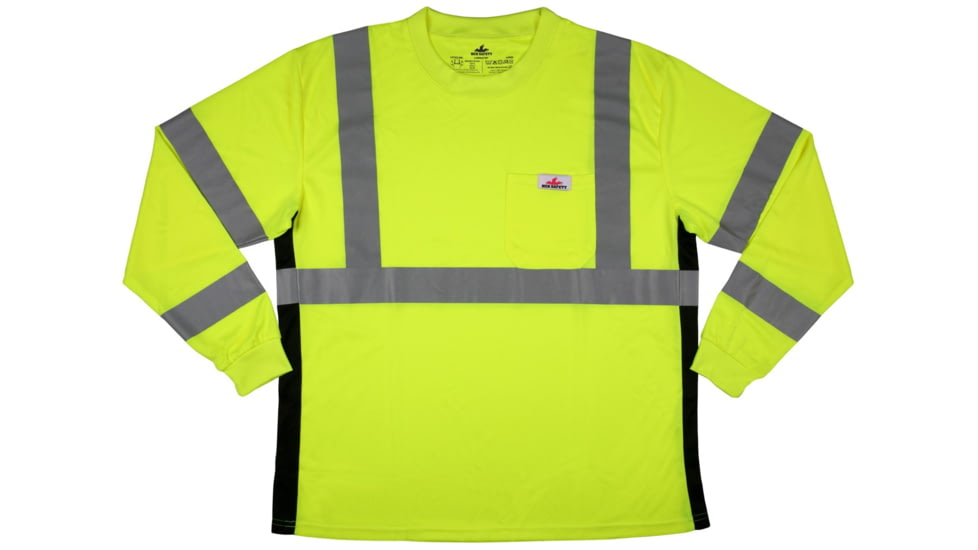 MCR Safety Hi Vis Safety Work T-Shirts, Soft Poly Birdseye Mesh, Long Sleeve and Tagless Design, ANSI 107 Type R Class 3, Lime, S, LSTSCL3MLS