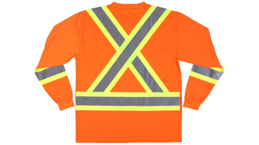 MCR Safety Hi Vis Safety Work T-Shirts, Soft Poly, Long Sleeve and Tagless Design, ANSI 107 Type R Class 3, Fluorescent, Fluorescent Orange, 5X, WCLTCS2OX5