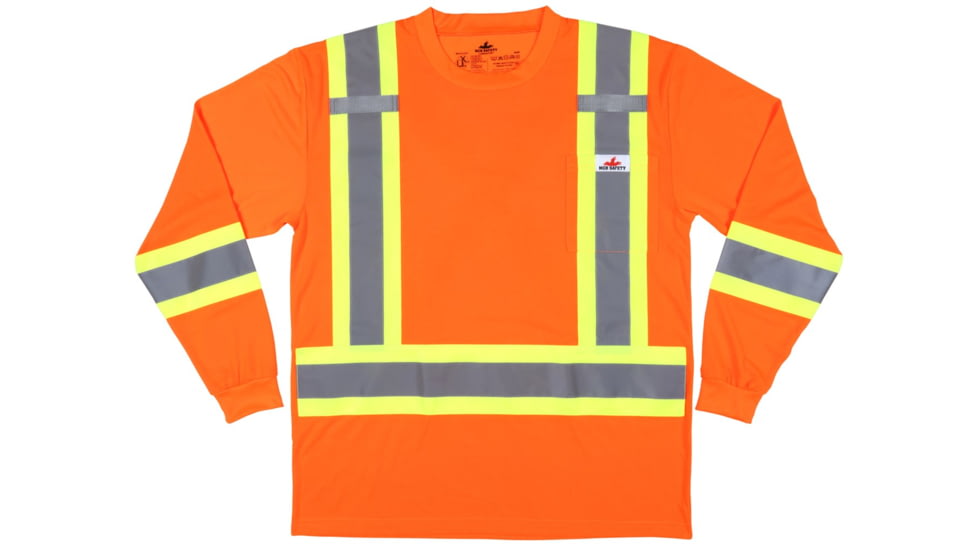 MCR Safety Hi Vis Safety Work T-Shirts, Soft Poly, Long Sleeve and Tagless Design, ANSI 107 Type R Class 3, Fluorescent, Fluorescent Orange, 5X, WCLTCS2OX5
