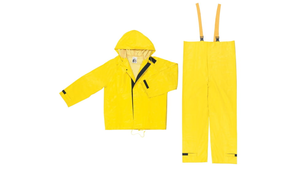 MCR Safety Hydroblast Series 2 Piece Hydroblasting Rain Suit, .28mm PVC/Nylon/PVC, Rain Jacket, Attached Hood and Bib Pants, Yellow, 2X, 3902X2