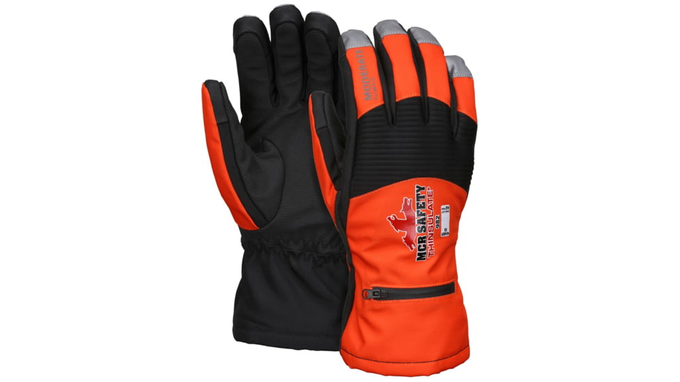 MCR Safety Insulated Mechanics Gloves, 100 gram Thinsulate, Cut Resistant Lining, MAXGrid Material Palm, Inner Elastic Snow and Ice Cuff, Black/Hi-Vis Orange, Large, 982L