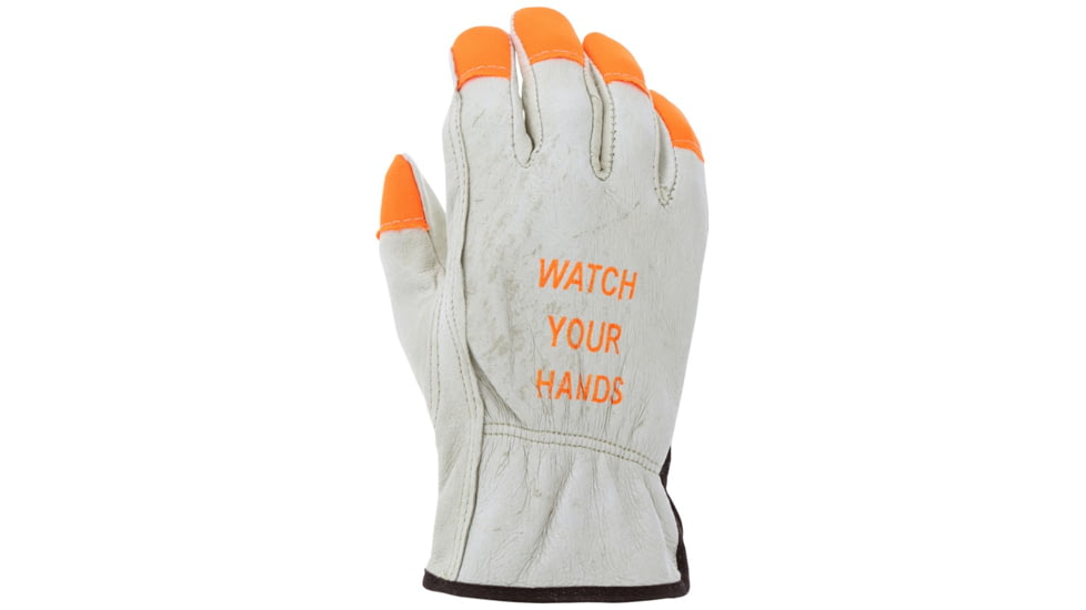MCR Safety Leather Drivers Work Gloves, CV Grade Grain Pigskin, Fingertips and Watch Your Hands Logo, Keystone Thumb, Beige, Medium, 3413HVIM