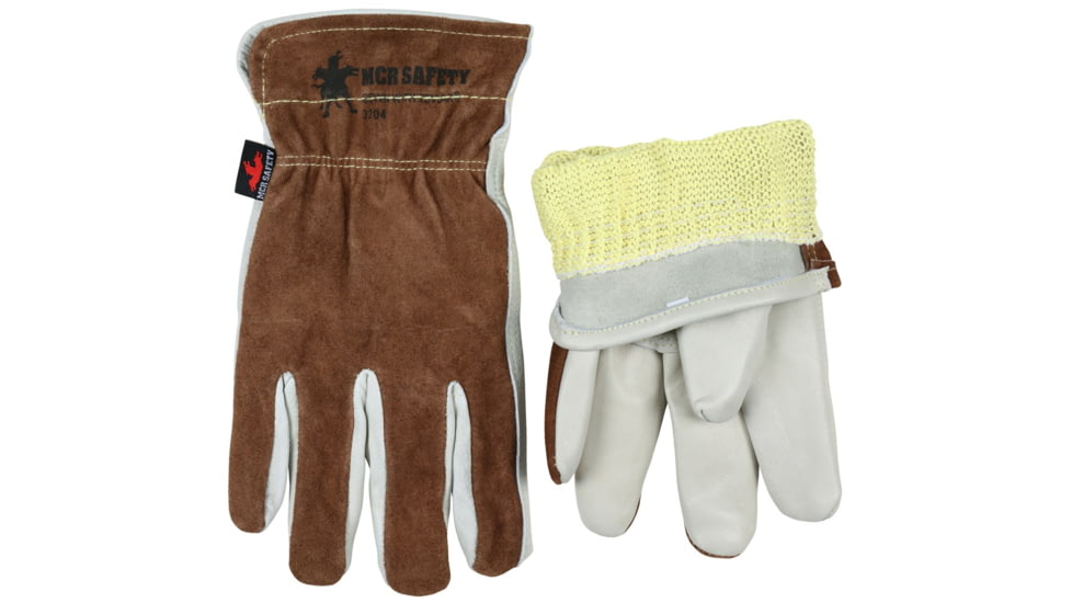 MCR Safety Leather Drivers Work Gloves, Select Grade Cow Grain Leather, Kevlar Lined with Keystone Thumb, Beige, Large, 3204KL