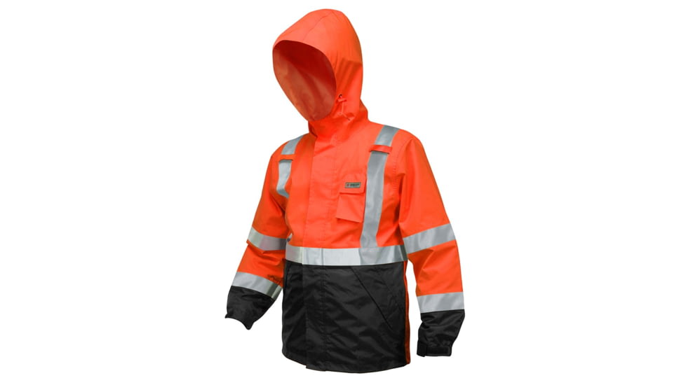 MCR Safety Luminator Breathable Poly/PU Class 3 Jacket, Silver Reflective, Fluorescent Orange, L, 591SJHL