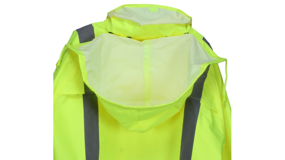 MCR Safety Luminator Hi Vis Lightweight Rain Jacket, Poly/PU, Detachable Hideaway, Hood with Drawstring, ANSI 107 Type R Class 3, Fluorescent Lime, 4X, 508SJX4
