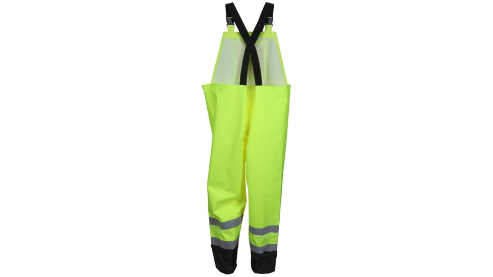 MCR Safety Luminator Hi Vis Lightweight Rain Pants, Poly/PU, High Bib Pocket and Full Elastic Suspenders, ANSI 107 Class E, Fluorescent Lime, L, 508SBPL