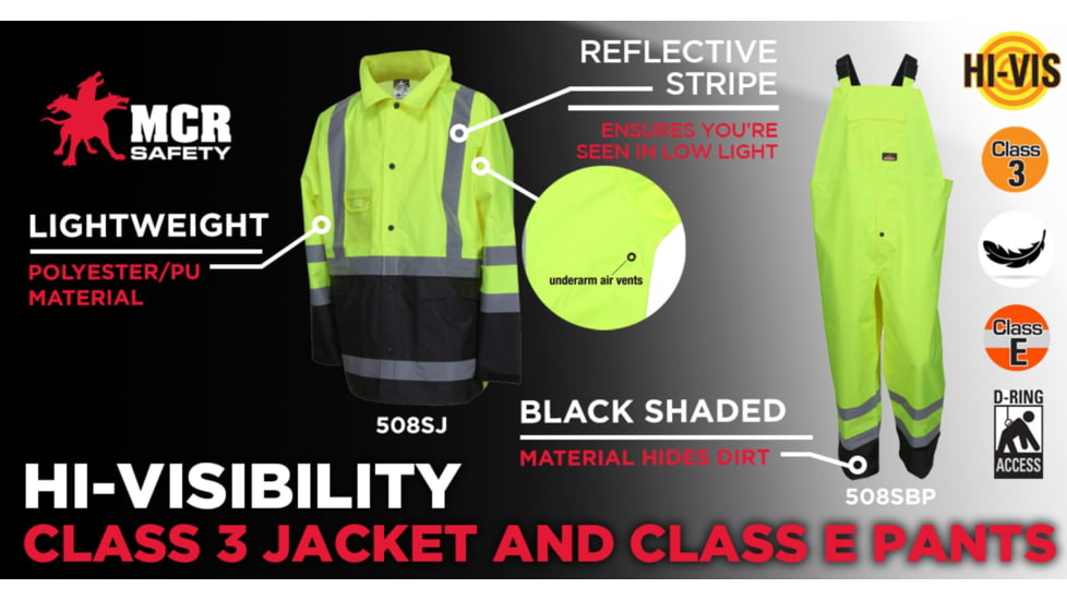 MCR Safety Luminator Hi Vis Lightweight Rain Jacket, Poly/PU, Detachable Hideaway, Hood with Drawstring, ANSI 107 Type R Class 3, Fluorescent Lime, 4X, 508SJX4