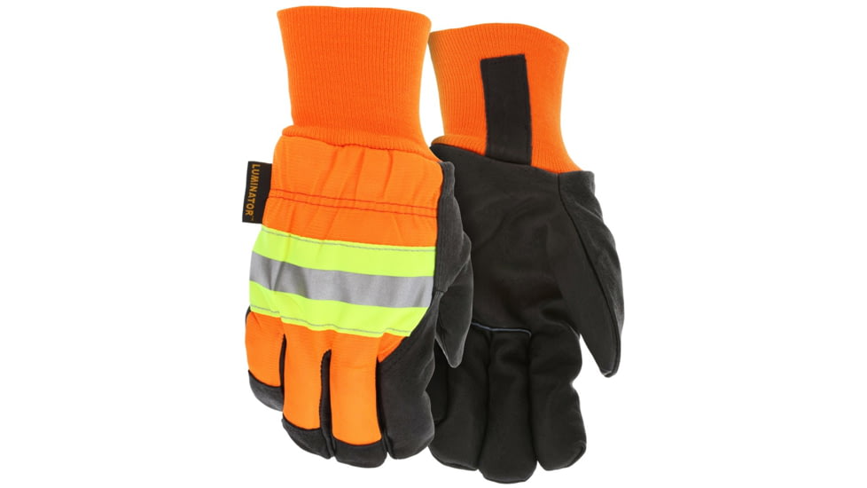 MCR Safety Luminator Leather Drivers Insulated Work Gloves, Premium Grain Pigskin Leather Palm and Hi-Vis Back, Thermosock Lined and Wing Thumb, Black, Large, 34411L