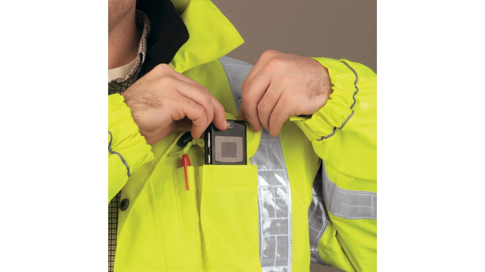 MCR Safety Luminator 4 in 1 Insulated Bomber Jacket, Zip Out Liner, Zip Off Outer Sleeves, Class 3, Fluorescent Lime, XL, BPCL3LXL