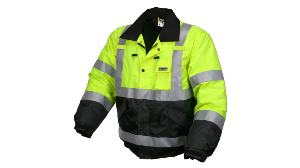 MCR Safety Luminator Two Tone Bomber Jacket, Class 3, Insulated and Water Resistant, Fluorescent Lime, 3X, BBCL3LX3