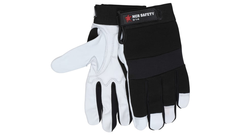 MCR Safety Mechanics Gloves Goatskin Padded Palm, Neoprene Knuckle Strap Spandex Back with Adjustable Hook and Loop Wrist Closure, White, XX - Large, 914XXL