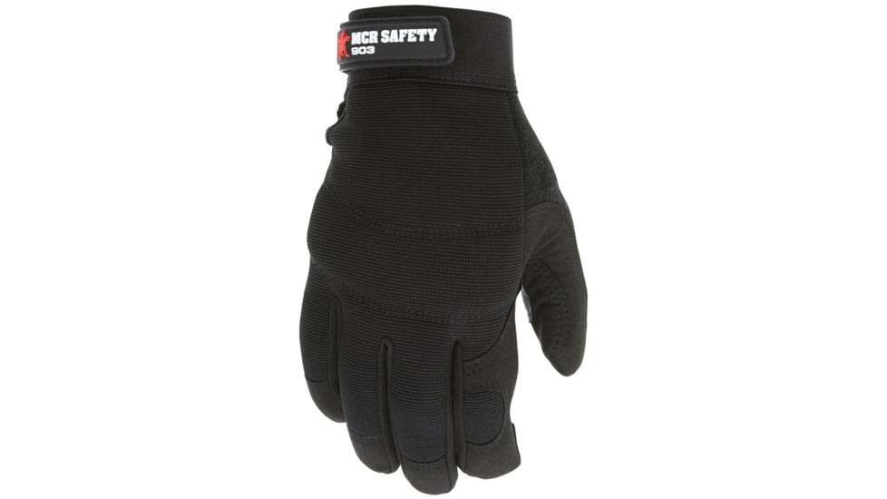 MCR Safety Mechanics Gloves, Grain Goatskin Palm with Foam Padding, Adjustable Hook and Loop Wrist Closure, Black, X - Large, 903XL