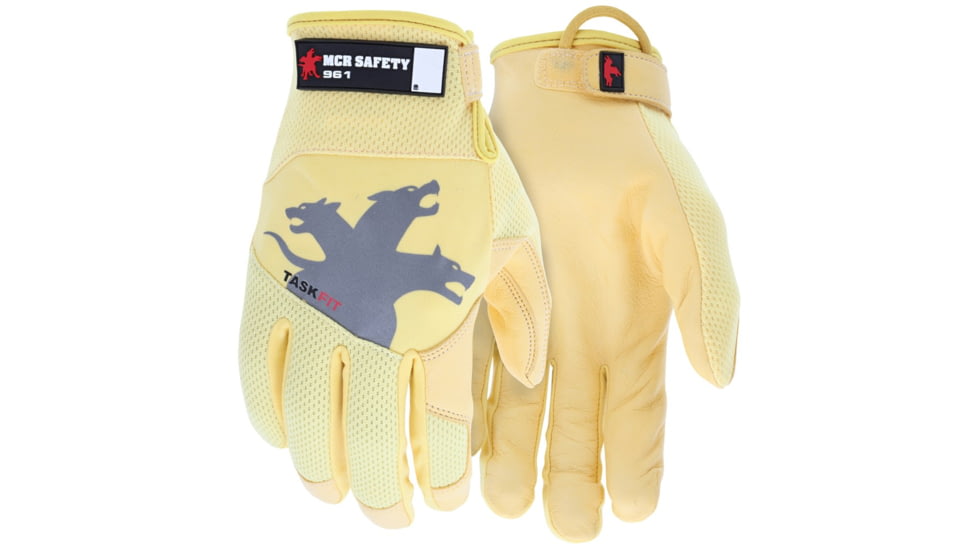 MCR Safety Mechanics Touch Screen Gloves with TaskFit Design, Goat Grain Leather Palm and Nylon Spandex Back, Gold, X - Large, 961XL