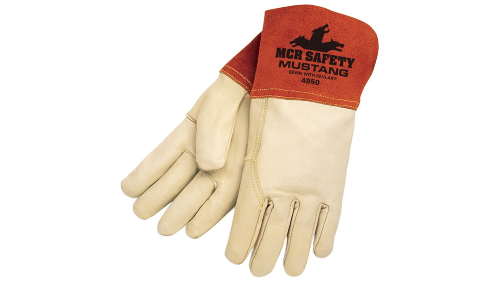 MCR Safety Mustang Leather Welding Work Gloves, Premium Top Grain Cowskin Leather, 4.5in Split Leather Gauntlet Cuff, Beige and Russet, X - Large, Each, 1, 4950XL-EA