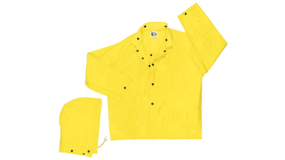 MCR Safety Navigator Series Waterproof Rain Jacket, .22mm PU/Nylon, Detachable Hood, Yellow, XL, 550JXL