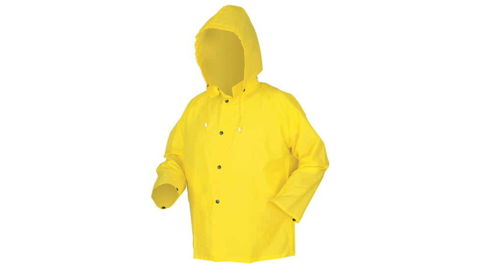 MCR Safety Navigator Series Waterproof Rain Jacket, .22mm PU/Nylon, Detachable Hood, Yellow, XL, 550JXL