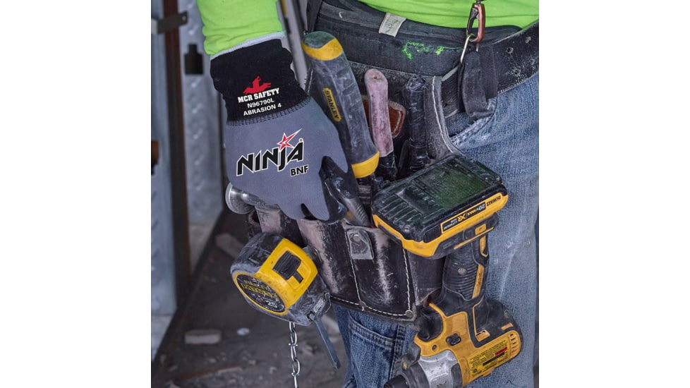 MCR Safety Ninja BNF Work Gloves, 15 Gauge Nylon/Spandex Shell, NFT Coated Palm and Fingertips, Black/Gray, X - Large, N96790XL