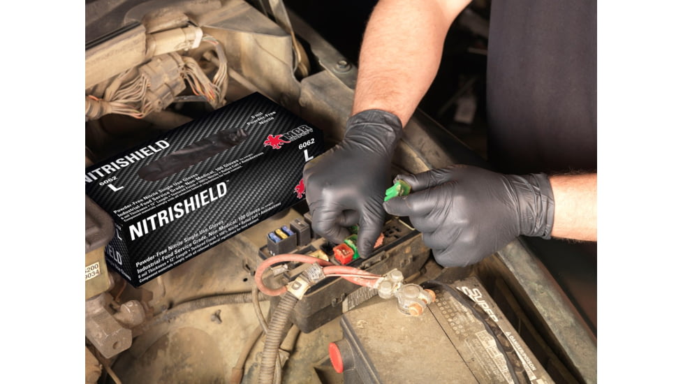 MCR Safety NitriShield Stealth Disposable Nitrile Gloves, Powder Free Industrial Food Service Grade, 12in Length, 6 mil Thickness, Black, Small, 6062S