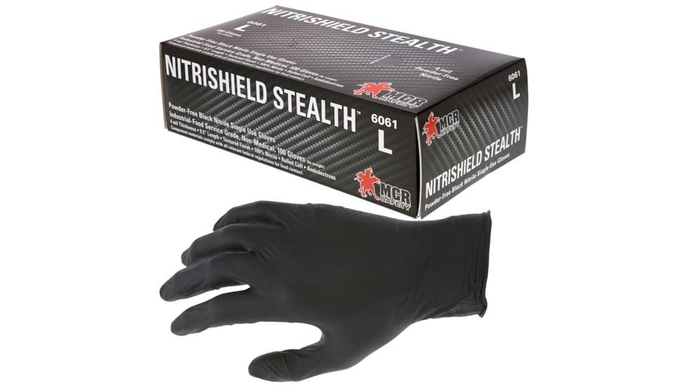 MCR Safety NitriShield Stealth Disposable Nitrile Gloves, Powder Free Industrial Food Service Grade, 9.5in Length, 4 mil Thickness, Black, XX - Large, 6061XXL