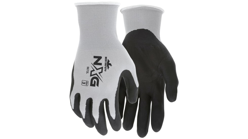 MCR Safety NXG Work Gloves, 13 Gauge Nylon, Nitrile Foam Coated Palm and Fingertips, Black/Gray, Medium, 9673M